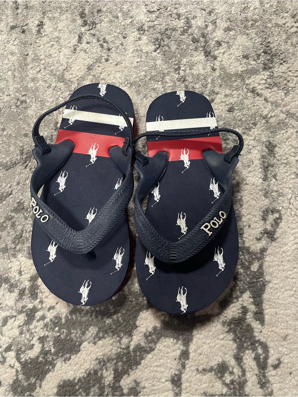 Polo by Ralph Lauren Navy Flip Flops with Red & White Accents